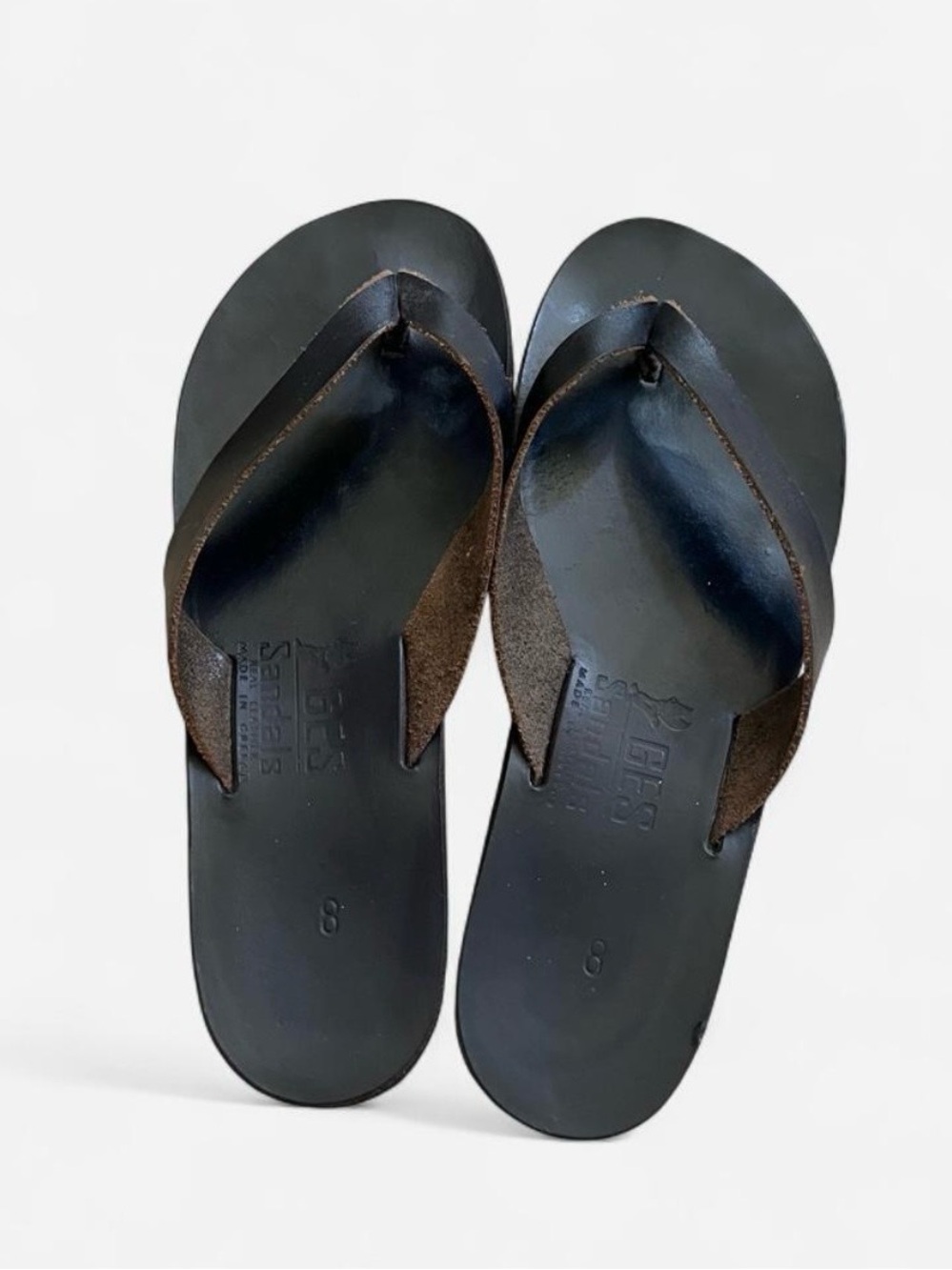 Women’s Black Leather Flip Flops with Brown Suede Straps